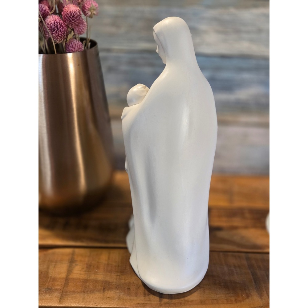 Vintage Ceramic Madonna and Child Figurine Matte White Religious Art - Picture 8 of 10